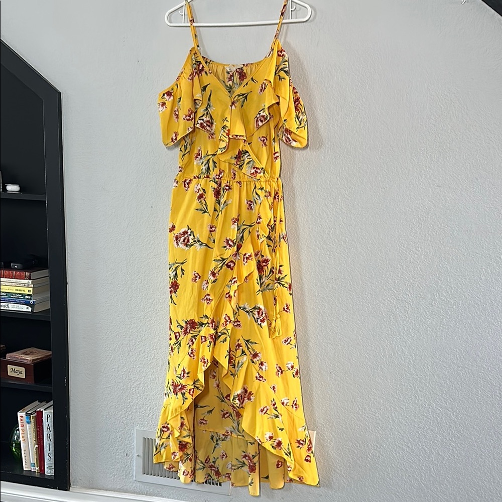 Blush Yellow High-Low Sundress with Flutter Sleeves